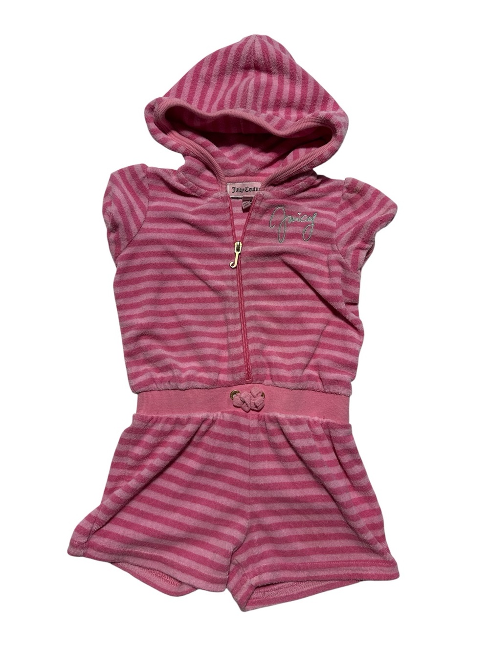 Vintage‎ Juicy Couture Baby Girl Striped Terry Cloth Hooded Romper 18/24M